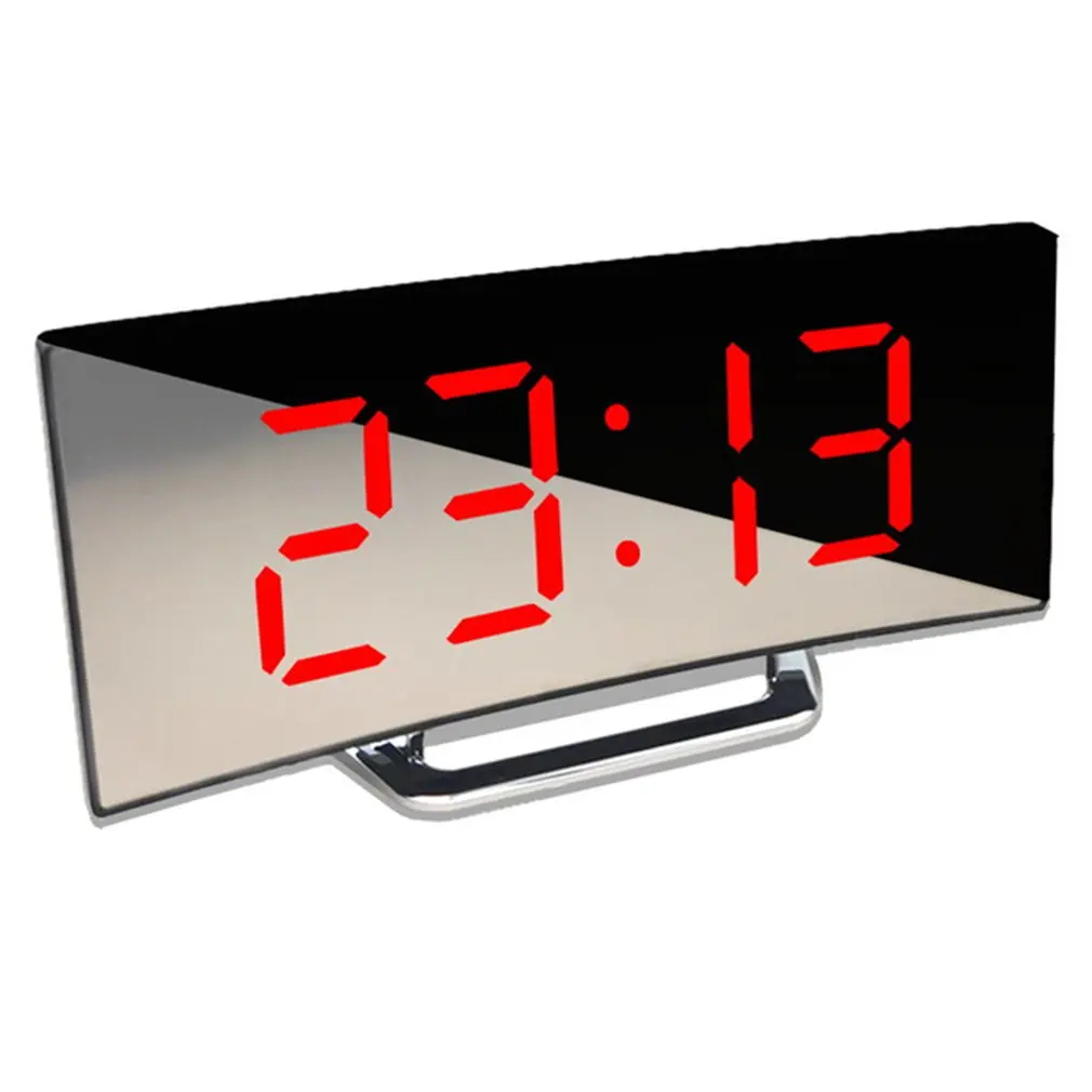 Large Screen Curved LED Screen Mirror Clock Silent Alarm Clock Desk Rectangular Home Decoration Power Saving Data Storage Clock